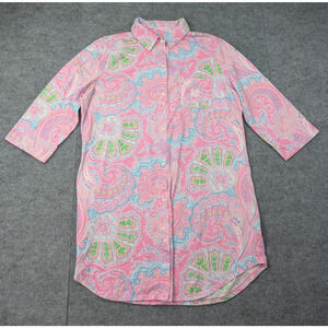 Ralph Lauren Pajama Shirt Dress Womens Medium Pink Paisley Preppy Cotton Comfy